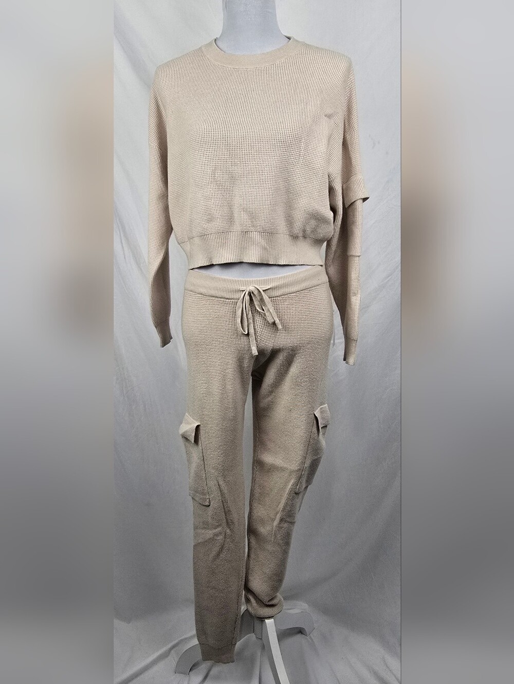 Sage + Stone Magic Stone Waffle Knit Sporty 2pc Cargo Sweat Set sz S  NWOT